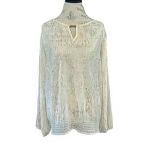 Chico's lustrous dot Quin top keyhole neckline cream gold sz 3 dressy flowy XL16